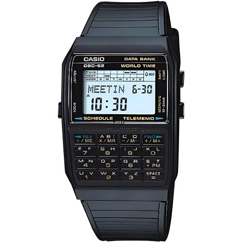Men's Digital Watch - Databank Grey Dial Black Resin Strap World Time DBC-62-1Z - Casio - Modalova
