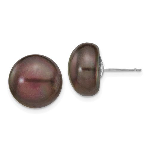K White Gold 12-13mm Black Button FW Cultured Pearl Stud Post Earrings - Jewelry - Modalova