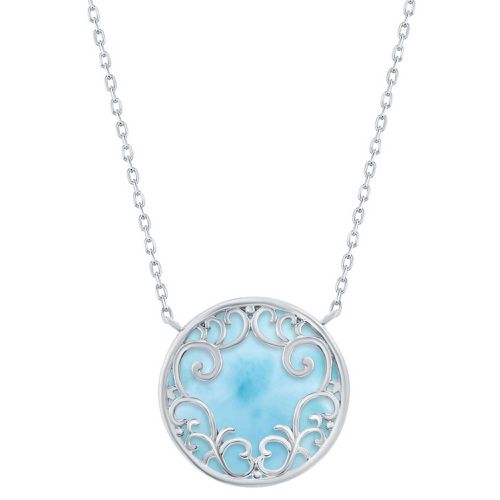 Women's Necklace - Silver Round Larimar Filigree Design / M-6695 - Caribbean Treasures - Modalova