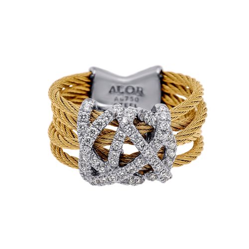Stainless Steel and 18K White Gold, Diamond 0.44ct. tw. Cable Band Ring Sz. 6 02-37-S942-11 - Alor - Modalova