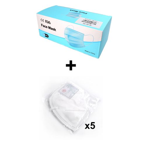 Surgical Face Masks Disposable 3-Ply Earloop Mouth Covers & 5 Pcs KN95 Masks - Generic - Modalova