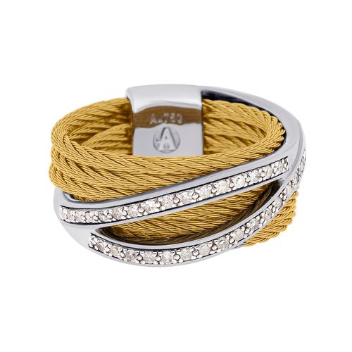 Stainless Steel and 18K White Gold, Diamond 0.27ct. tw. Cable Band Ring Sz. 7 02-37-S968-11 - Alor - Modalova