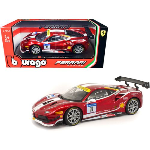 Scale Diecast Model Car - Ferrari Racing 488 Challenge #11 Candy Red - Bburago - Modalova