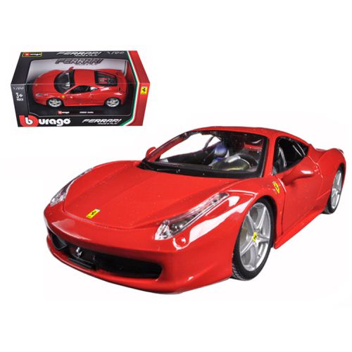 Diecast Model Car - Ferrari 458 Italia Red Opening Doors Rubber Tires - Bburago - Modalova