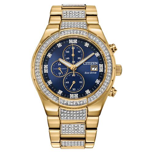 Men's Chronograph Watch - Crystal Blue Dial Yellow Gold Bracelet / CA0752-58L - Citizen - Modalova