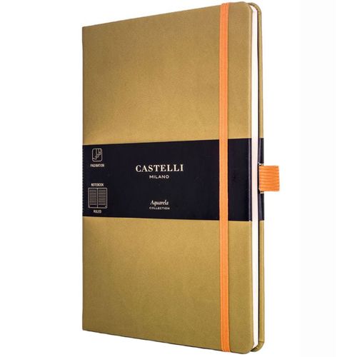 A5 Notebook - Aquarela Ivory Pages Medium, Ruled, Olive / QC625-005 - Castelli - Modalova
