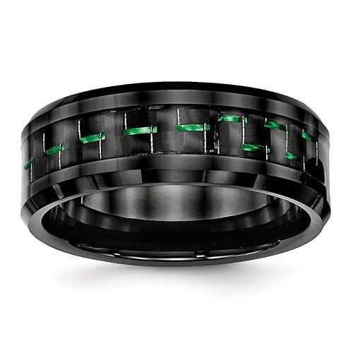Ceramic Black with Green Carbon Fiber Inlay Beveled Edge Ring - Chisel - Modalova