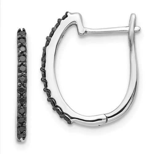 K White Gold Black Diamond 1.3mm Hinged Hoop Earrings - Jewelry - Modalova