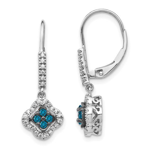K White Gold White & Blue Diamond Dangle Leverback Earrings - Jewelry - Modalova