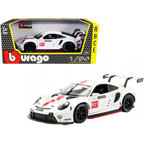 Scale Diecast Model Car - Porsche 911 RSR GT #911 White Race Series - Bburago - Modalova