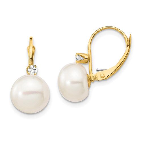 K 10-11mm White Button FWC Pearl .10ct Diamond Leverback Earrings - Jewelry - Modalova