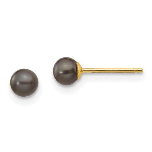 K 3-4mm Black Round Freshwater Cultured Pearl Stud Post Earrings - Jewelry - Modalova