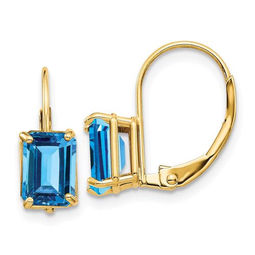 K 7x5mm Emerald Cut Blue Topaz Leverback Earrings - Jewelry - Modalova