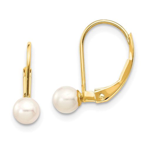 K 4-5mm White Round Freshwater Cultured Pearl Leverback Earrings - Jewelry - Modalova