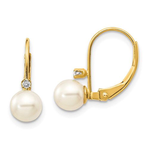 K 5-5.5mm Pearl & Diamond Leverback Earring Mounting - Jewelry - Modalova