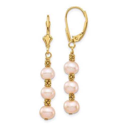 K 5-6mm Pink Semi-round Freshwater Culutured Pearl Leverback Earrings - Jewelry - Modalova
