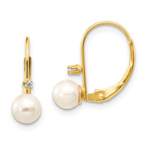 K 5-6mm Round FW Cultured Pearl .02 ct. Diamond Leverback Earrings - Jewelry - Modalova