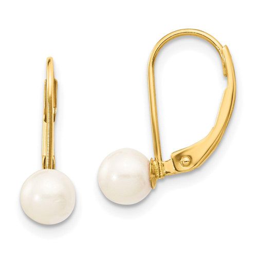 K 5-6mm White Round Saltwater Akoya Cultured Pearl Leverback Earrings - Jewelry - Modalova