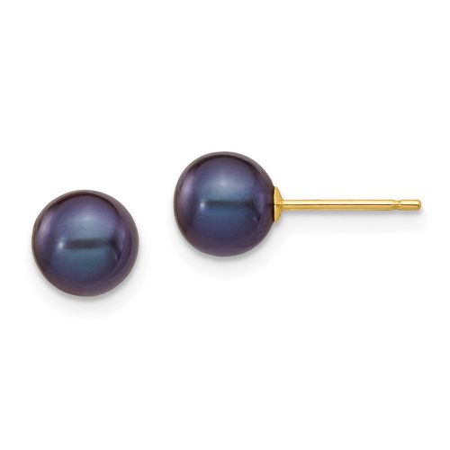 K 6-7mm Black Round Freshwater Cultured Pearl Stud Post Earrings - Jewelry - Modalova