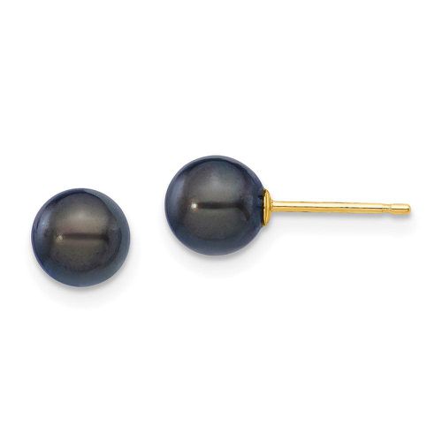 K 6-7mm Round Black Saltwater Akoya Cultured Pearl Stud Post Earrings - Jewelry - Modalova
