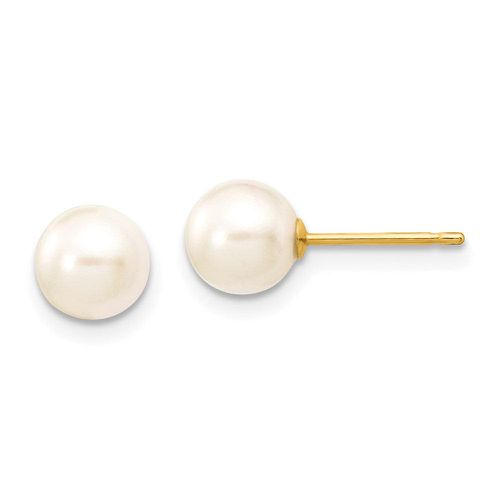 K 6-7mm Round White Saltwater Akoya Cultured Pearl Stud Post Earrings - Jewelry - Modalova