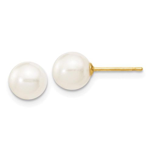 K 6-7mm White Round Freshwater Cultured Pearl Stud Post Earrings - Jewelry - Modalova