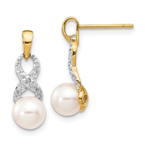 K 6-7mm White Round FW Cultured Pearl .01 Diamond Dangle Earrings - Jewelry - Modalova