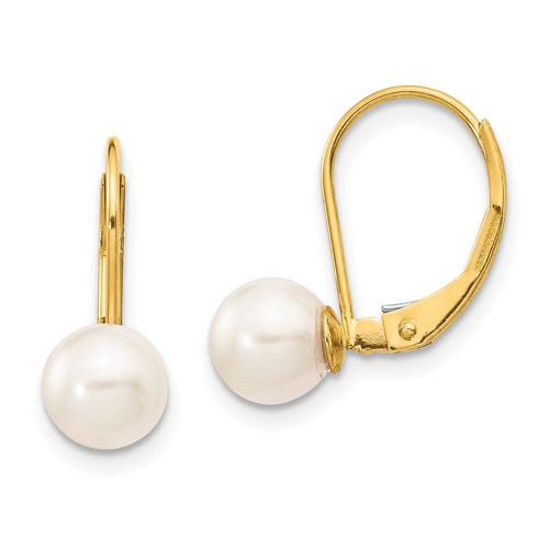 K 6-7mm White Round Saltwater Akoya Cultured Pearl Leverback Earrings - Jewelry - Modalova