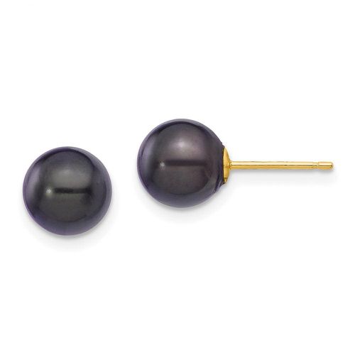 K 7-8mm Round Black Saltwater Akoya Cultured Pearl Stud Post Earrings - Jewelry - Modalova