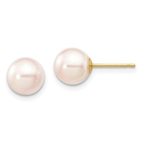 K 7-8mm Round White Saltwater Akoya Cultured Pearl Stud Post Earrings - Jewelry - Modalova
