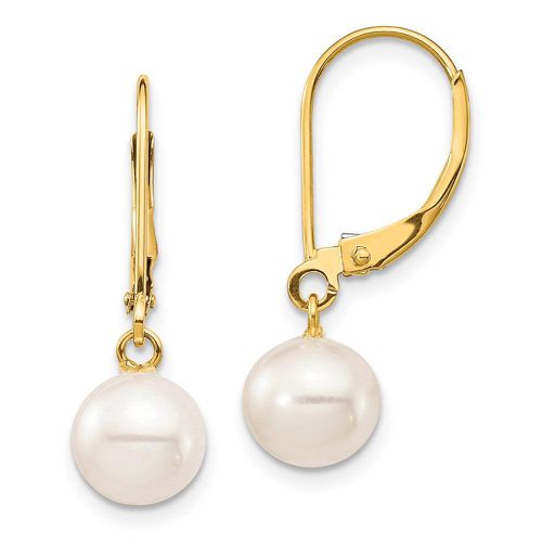 K 7-8mm White Round Freshwater Cultured Pearl Leverback Earrings - Jewelry - Modalova