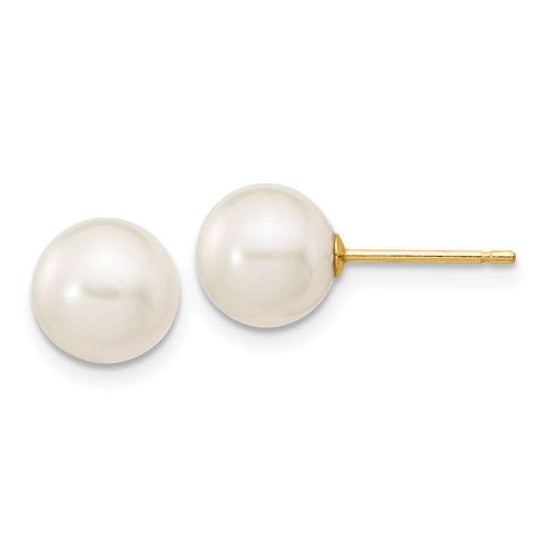 K 7-8mm White Round Freshwater Cultured Pearl Stud Post Earrings - Jewelry - Modalova