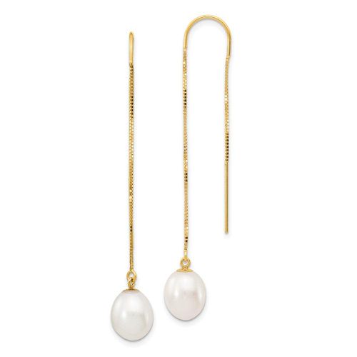 K 7-8mm White Rice FW Cultured Pearl Box Chain Threader Earrings - Jewelry - Modalova