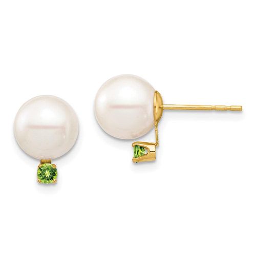 K 8-8.5mm White Round Freshwater Cultured Pearl Peridot Post Earrings - Jewelry - Modalova