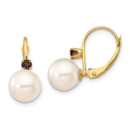K 8-8.5mm White Round FWC Pearl Smokey Quartz Leverback Earrings - Jewelry - Modalova