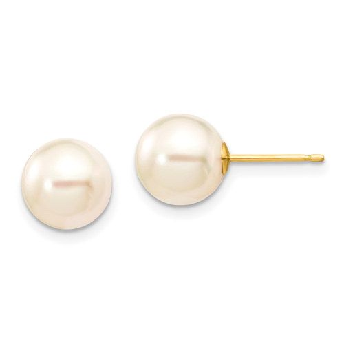 K 8-9mm Round White Saltwater Akoya Cultured Pearl Stud Post Earrings - Jewelry - Modalova