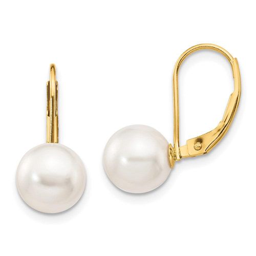 K 8-9mm White Round Saltwater Akoya Cultured Pearl Leverback Earrings - Jewelry - Modalova