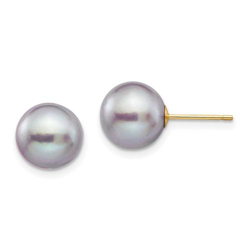 K 9-10mm Grey Round Freshwater Cultured Pearl Stud Post Earrings - Jewelry - Modalova