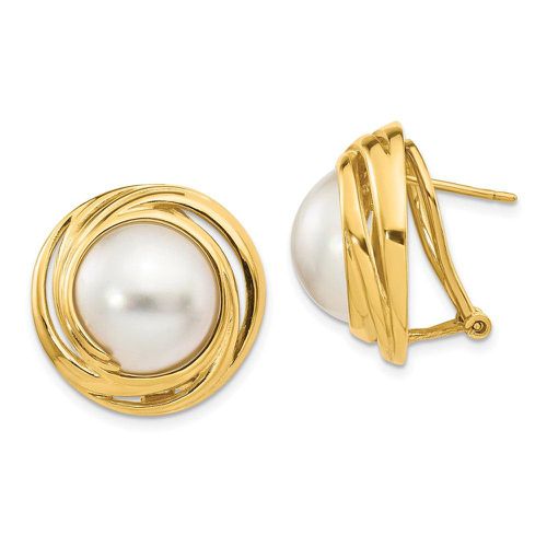 K White Akoya Saltwater Mabe Pearl Omega Back Earrings - Jewelry - Modalova