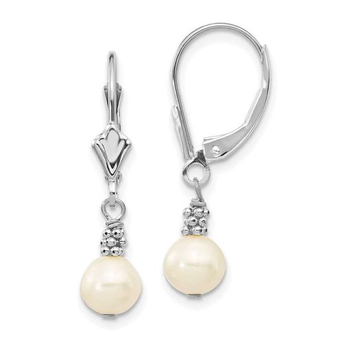 K White Gold 5-6mm White Semi-round FWC Pearl Leverback Earrings - Jewelry - Modalova