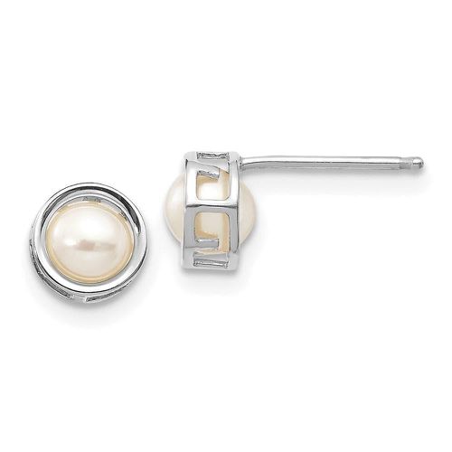 K White Gold 5mm Bezel FW Cultured Pearl Stud Earrings - Jewelry - Modalova