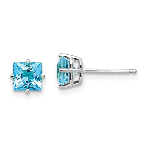 K White Gold 5mm Princess Cut Blue Topaz Earrings - Jewelry - Modalova