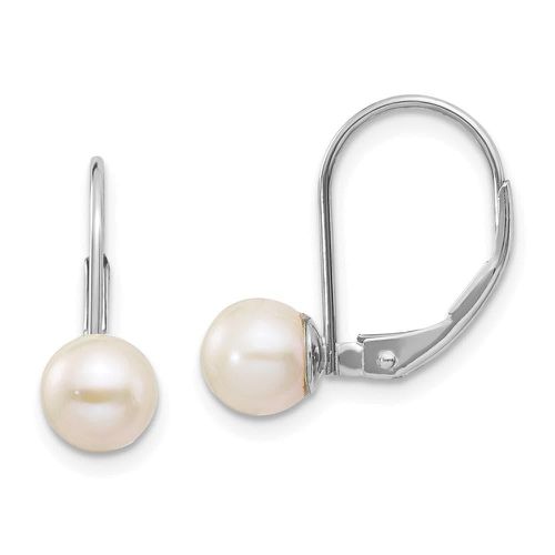 K White Gold 6-7mm Round Freshwater Cultured Pearl Leverback Earrings - Jewelry - Modalova