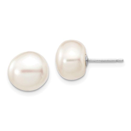 K White Gold 9-10mm White Button FW Cultured Pearl Stud Post Earrings - Jewelry - Modalova