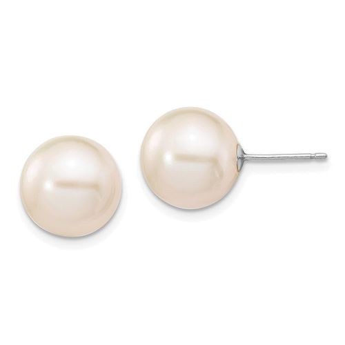 K White Gold 10-11mm White Round FW Cultured Pearl Stud Post Earrings - Jewelry - Modalova