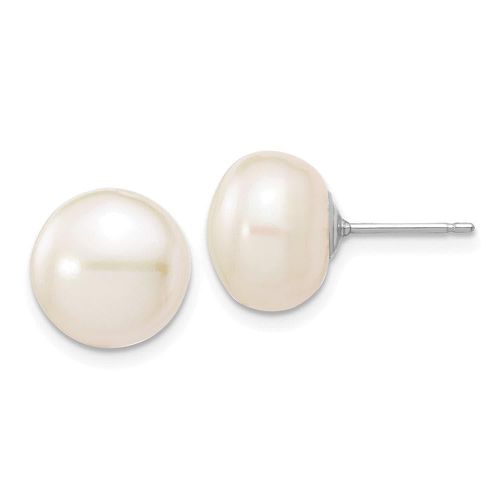 K White Gold 10-11mmWhite Button FW Cultured Pearl Stud Post Earrings - Jewelry - Modalova