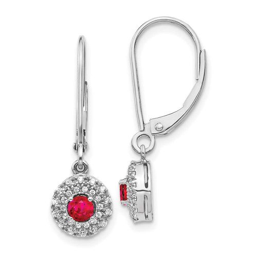 K White Gold Diamond Halo Ruby Leverback Dangle Earrings - Jewelry - Modalova