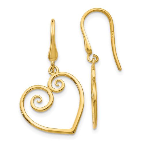 K Yellow Gold Heart Dangle Shepherd Hook Earrings - Jewelry - Modalova