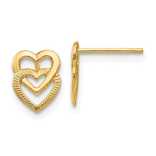K Yellow Gold Polished Double Heart Post Earrings - Jewelry - Modalova