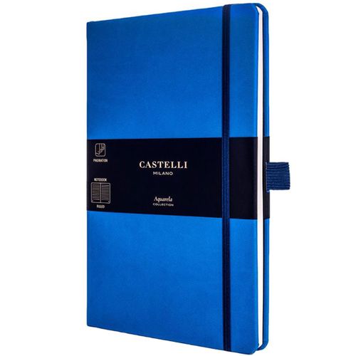 A5 Notebook - Aquarela Ivory Pages Medium, Ruled, Blue Sea / QC625-914 - Castelli - Modalova